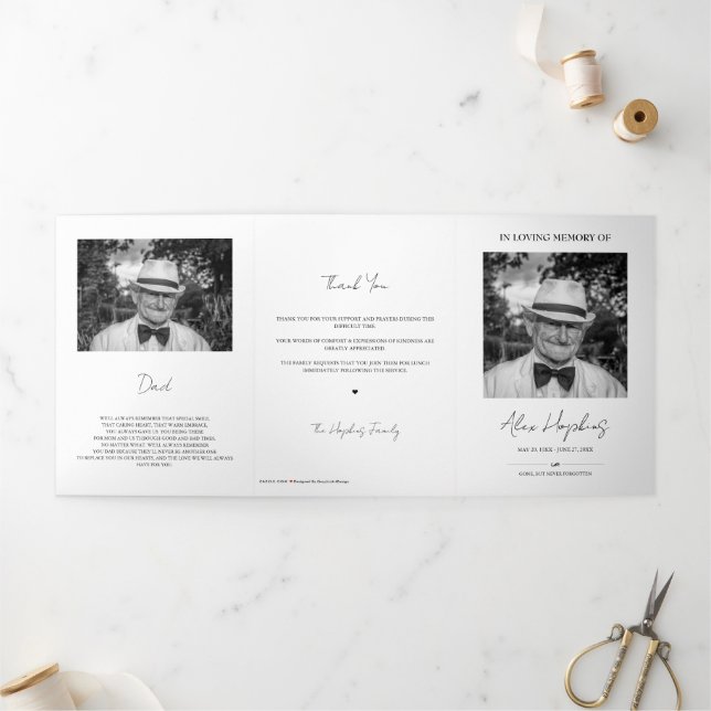 Modern Photo Tri-Fold Funeral Memorial Program Announcement (Outside)