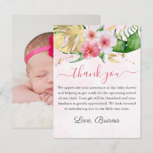Modern Photo Tropical Floral Girl Baby Shower Card