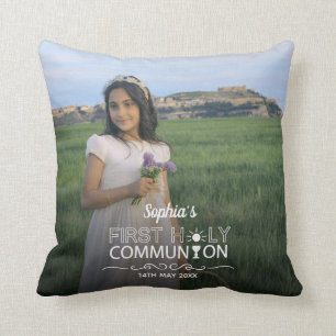 Modern Photo Typography First Holy Communion Throw Pillow