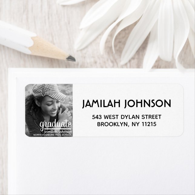 Modern Photo Typography Graduation Return Address  (Insitu)