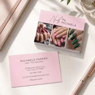 Modern Photo Typography Nail Artist Pink Business Card