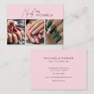 Modern Photo Typography Nail Artist Pink  Business Card