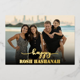 Modern Photo Typography Rosh Hashanah New Year Foil Holiday Card