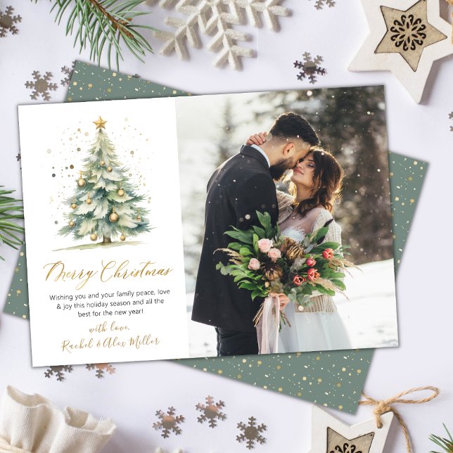 Modern Photo Watercolor Christmas Tree Christmas  Holiday Card (Creator Uploaded)