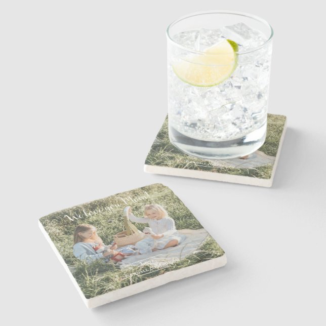 Modern Photo We Love you Mom Stone Coaster (Side)