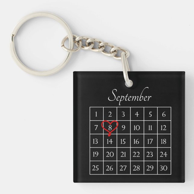 Modern Photo Wedding Anniversary Custom Calendar Keychain (Front)