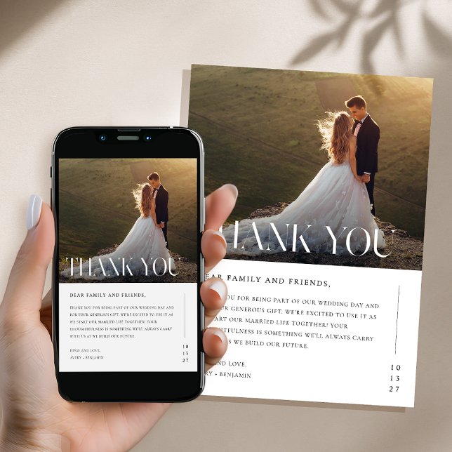  Modern Photo Wedding Black White Thank You Card (Creator Uploaded)