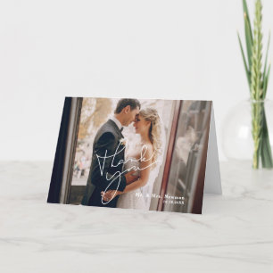 Modern Photo Wedding Calligraphy Script  Thank You Card