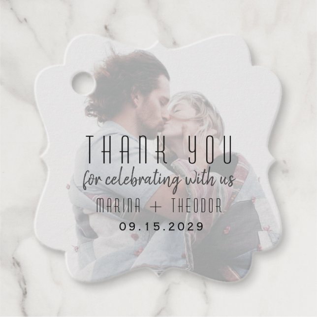 Modern Photo Wedding Favour Thank You Tag (Front)