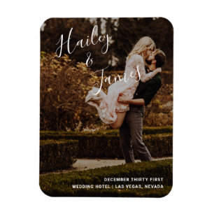 Modern Photo Wedding Handwritten Script Overlay Magnet