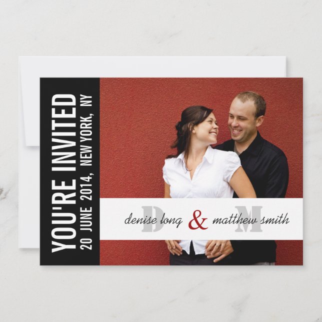 Modern Photo Wedding Invitation Card | Monograms (Front)