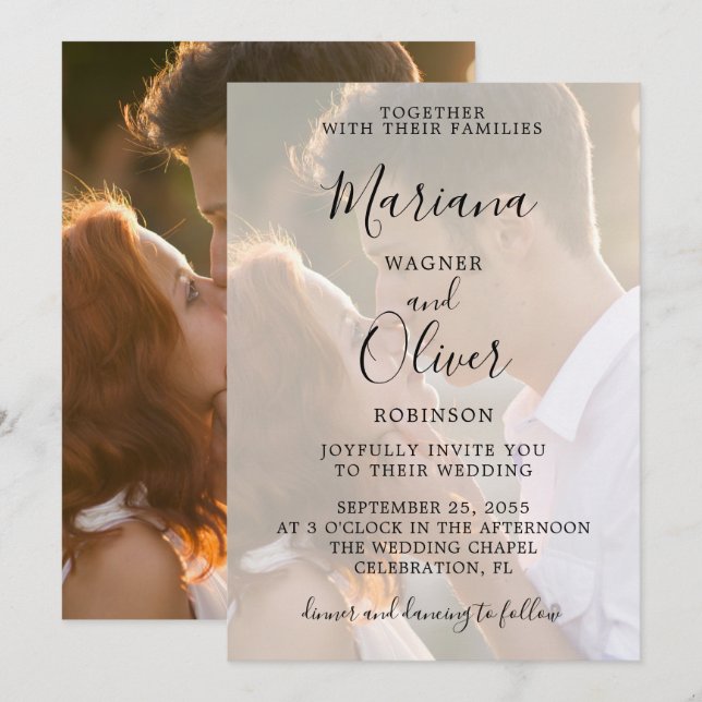 Modern Photo Wedding Invitation Elegant Script (Front/Back)