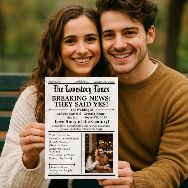 Modern Photo Wedding Invitation – Newspaper Style (Unique Modern Wedding Invitation Card in newspaper style )