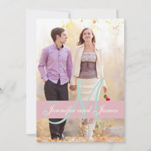 Modern Photo Wedding Invitation Pink Mint Green