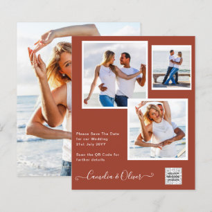 Modern PHOTO Wedding Invite QR CODE RSVP Cinnamon