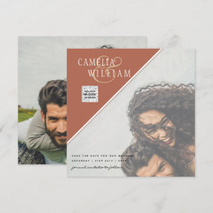 Modern PHOTO Wedding Invite QR CODE RSVP Cinnamon