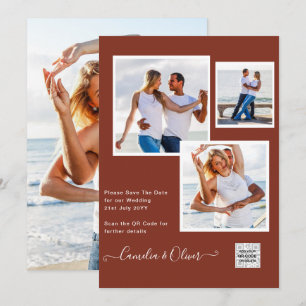 Modern PHOTO Wedding Invite QR CODE RSVP Cinnamon