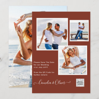 Modern PHOTO Wedding Invite QR CODE RSVP Cinnamon