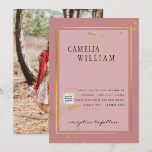 Modern PHOTO Wedding Invite QR CODE RSVP DustyROSE