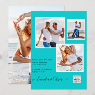 Modern PHOTO Wedding Invite QR CODE RSVP TEAL