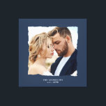 Modern photo wedding personalized est. in canvas print<br><div class="desc">Modern simple torn edges burgundy effect photo wedding personalized established in gift.</div>