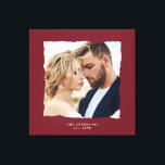 Modern photo wedding personalized est. in canvas print<br><div class="desc">Modern simple torn edges burgundy effect photo wedding personalized established in gift.</div>