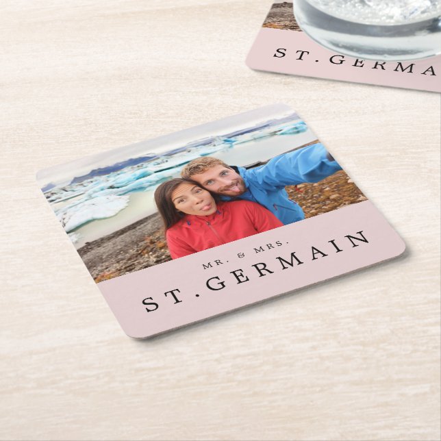 Modern Photo Wedding Personalized Favour Square Paper Coaster (Angled)