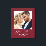 Modern photo wedding personalized Mr and Mrs Canvas Print<br><div class="desc">Modern simple torn edges burgundy photo Mr and Mrswedding personalized established in gift.</div>