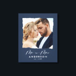 Modern photo wedding personalized Mr and Mrs Canvas Print<br><div class="desc">Modern simple torn edges navy blue photo Mr and Mrs wedding personalized established in gift.</div>