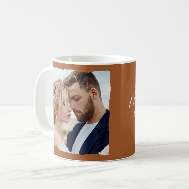 Modern photo wedding personalized Mr and Mrs Coffee Mug (Front Left)