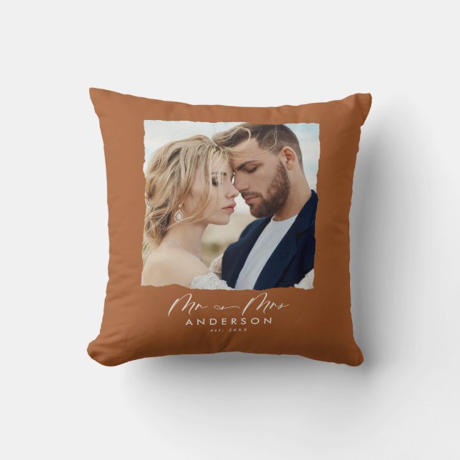 Modern photo wedding personalized Mr and Mrs Throw Pillow (Front)