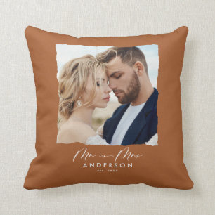 Modern photo wedding personalized Mr and Mrs Throw Pillow