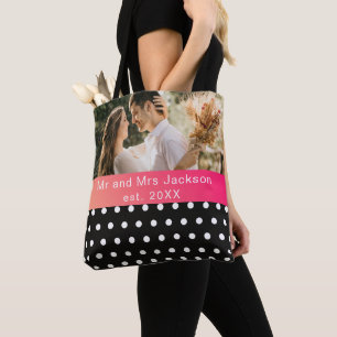 Modern photo wedding personalized mr and mrs tote