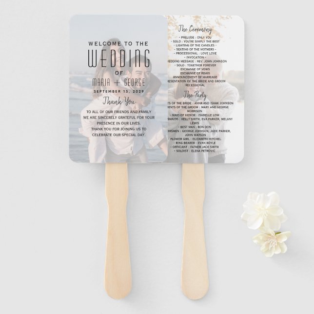 Modern Photo Wedding Program Hand Fan (Front and Back)