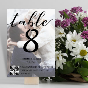 modern photo wedding qr code menu and table table number