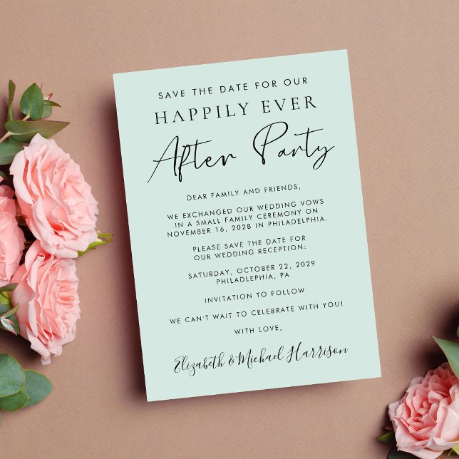 Modern Photo Wedding Reception Mint Save the Date Announcement (A stylish save the date announcement for a reception to celebrate your elopement or private wedding)