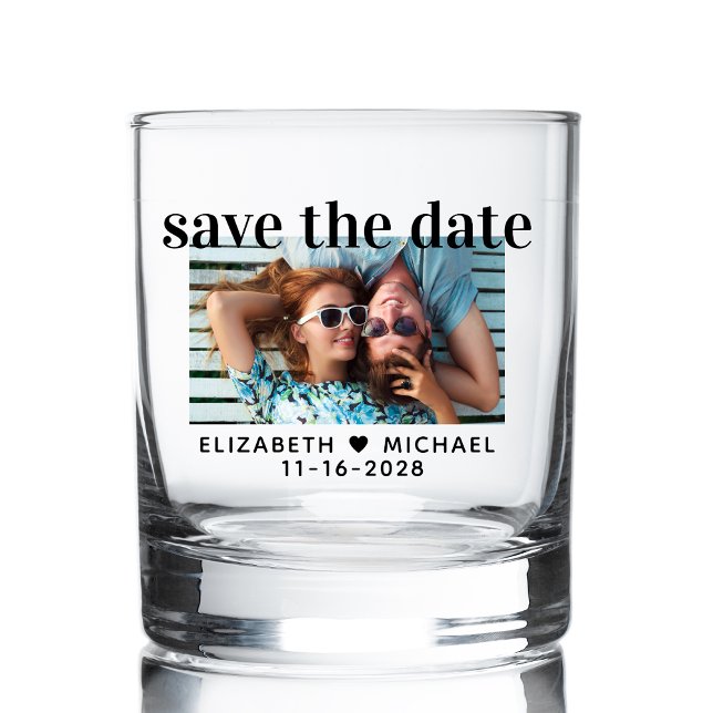 Modern Photo Wedding Save the Date Whiskey Glass (Creator Uploaded)