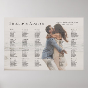 Modern photo wedding seating chart, 24 tables poster