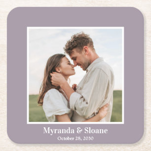 Modern Photo Wedding Square Paper Coaster