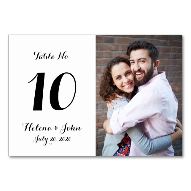 Modern Photo Wedding Table Number Card (Front)