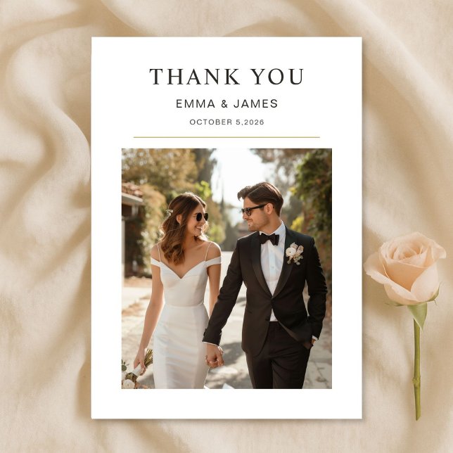 Modern Photo Wedding Thank You Card With Note (Creator Uploaded)