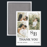 Modern Photo Wedding Thank You Magnet<br><div class="desc">Introducing the Modern Photo Wedding Thank You Magnet, a stylish and thoughtful way to express your gratitude to guests after your wedding. This magnet features a three-photo template, allowing you to showcase your favourite wedding day memories in a sleek and modern layout. The magnet also includes a customizable monogram and...</div>