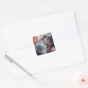 Modern Photo Wedding Thank You Square Sticker