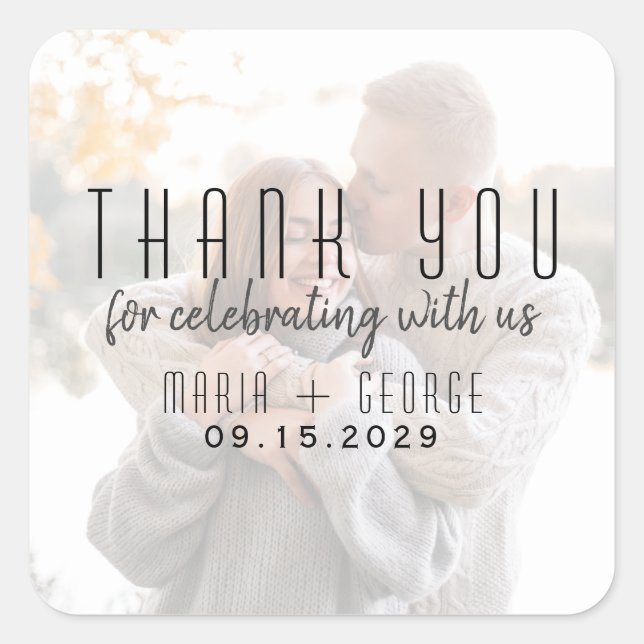 Modern Photo Wedding Thank You Sticker (Front)
