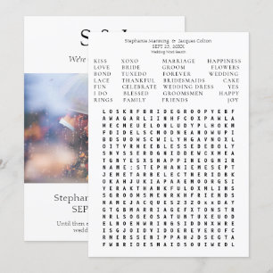 Modern Photo Wedding Word Search Save the Date- Wh Invitation