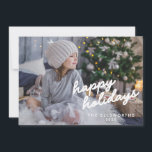 Modern Photo White Script Text Overlay Christmas Holiday Card<br><div class="desc">Share the joy of the season with this Custom Photo "Happy Holidays" Card, available as a downloadable or printed option. Featuring your favourite photo paired with elegant white script text, this card is perfect for sending personalized holiday greetings to family and friends. Ideal for capturing the warmth and magic of...</div>