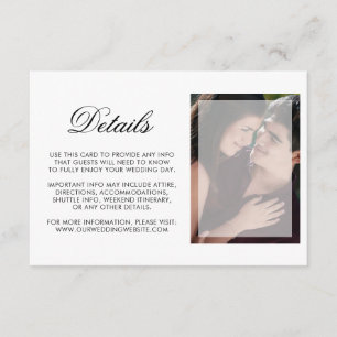 Modern Photo with Chic Script Wedding Details Enclosure Card