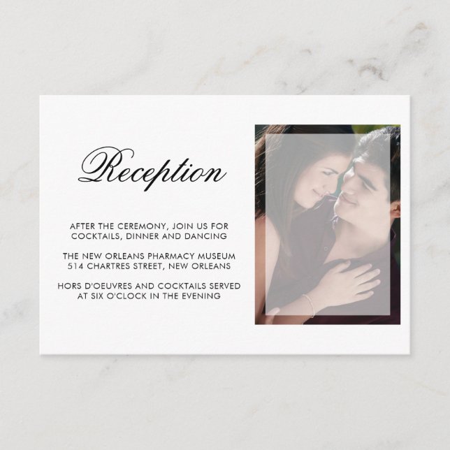 Modern Photo with Chic Script Wedding Reception Enclosure Card (Front)