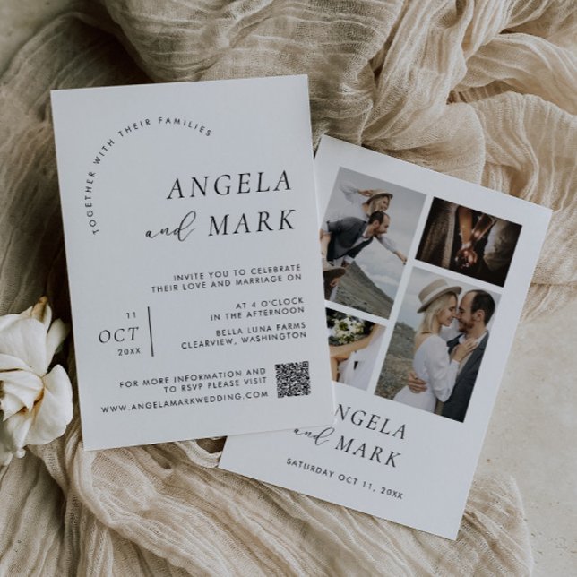 Modern Photo With QR Code Black & White Wedding Invitation (Creator Uploaded)