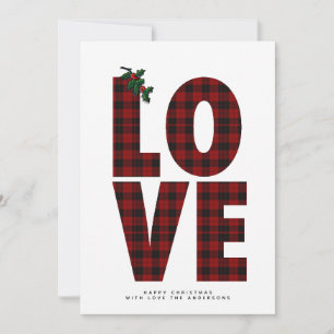 Modern Photo Xmas Buffalo Plaid LOVE Card
